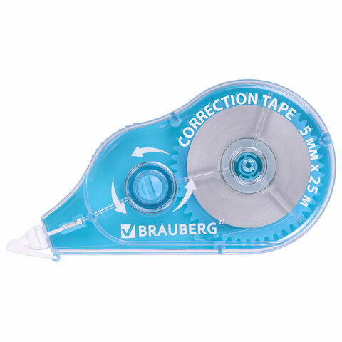 Корректирующая лента BRAUBERG MAXI PLUS, 5 мм х 25 м, механизм перемотки, корпус голубой, блистер, 272500 - фото 1