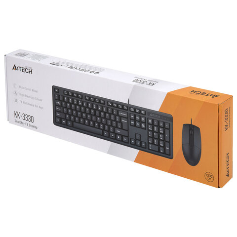 Набор проводной A4TECH KK-3330, USB, клавиатура 104 клавиши, мышь 2 кнопки + 1 кнопка-колесо, черная, 1530249 - фото 9