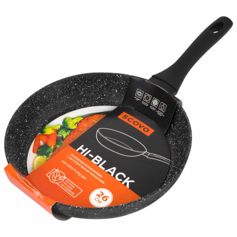 Сковорода 26 см, антипригарное покрытие, soft-touch ручка, SCOVO "Hi-Black", HB-004 - фото 1