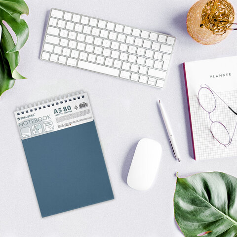 Блокнот А5, 80 л., силиконовый гребень, обложка пластик, клетка, BRAUBERG, синий, 117561 - фото 9