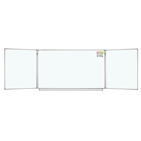 Доска магнитно-маркерная 3-х элементная 100х150/300 см, 5 рабочих поверхностей, белая, STAFF, 238010 - фото 1