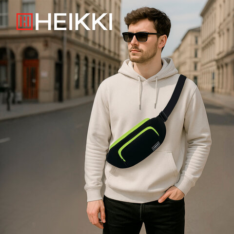 Сумка на пояс HEIKKI RIO (ХЕЙКИ), карман, регулируемый ремень, черная/салатовая, 30х12x10 см, 272615 - фото 12
