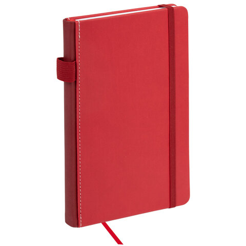 Блокнот А5 135x212 мм BRAUBERG "Edge", под кожу, резинка, держатель, 80 л., клетка, красный, 117147 - фото 1