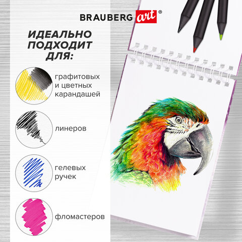 Скетчбук, белая бумага 120 г/м2 165х240 мм, 80 л., гребень, твердая обложка, BRAUBERG ART DEBUT, 112990 - фото 12