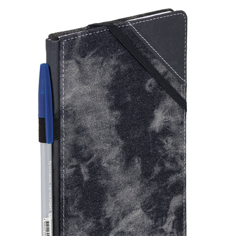 Блокнот А5 135x210 мм BRAUBERG "Denim", ткань/экокожа, резинка, держатель, 80 л., клетка, черный, 117140 - фото 6