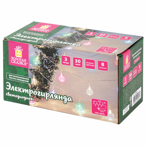 Электрогирлянда-нить комнатная "Bubble ball", 3 м, 30 LED, мультицветная, 220 V, контроллер, ЗОЛОТАЯ СКАЗКА, 591363 - фото 1