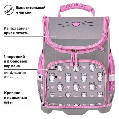 Ранец ЮНЛАНДИЯ WISE, 1 отделение, 3 кармана, устойчивое дно, "Sweet whiskers", 37x29х15 см, 272075 - фото 11