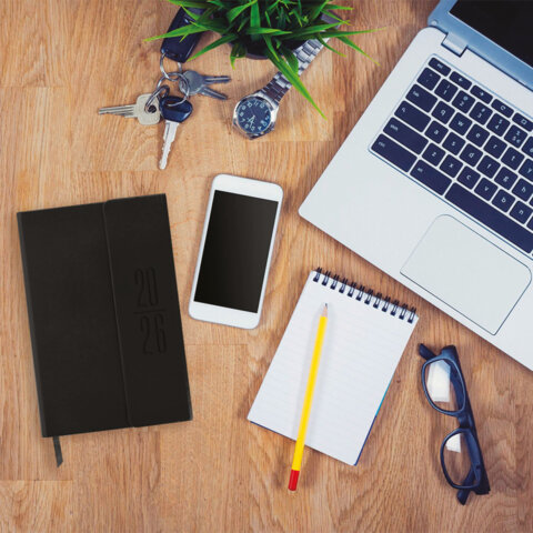 Ежедневник датированный 2026, А5, 138x213 мм, BRAUBERG "Towny", под кожу, клапан, черный, 117039 - фото 12