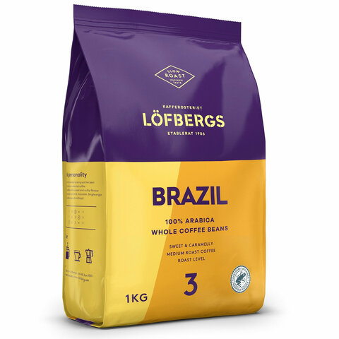 Кофе в зернах LOFBERGS "Brazil", 1 кг, арабика 100%, Швеция, 42672 - фото 1
