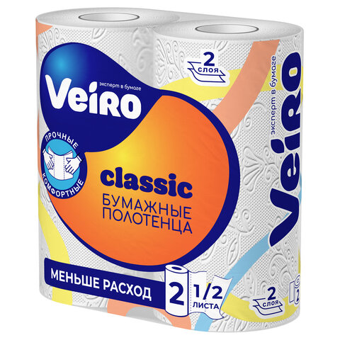 Полотенца бумажные бытовые, спайка 2 шт., 2-слойные (2х12 м), VEIRO (Вейро), белые, 5п22 - фото 3
