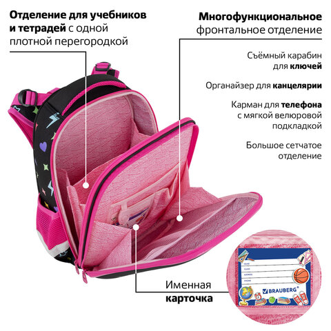 Ранец BRAUBERG PREMIUM, 2 отделения, с брелоком, "Headphones", велюровая нашивка, 38х29х16 см, 273100 - фото 20