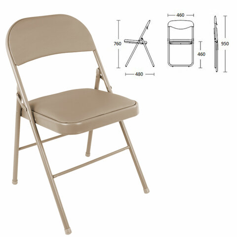 Стулья складные BRABIX "Golf Plus CF-003" КОМФОРТ, КОМПЛЕКТ 4шт., бежевый каркас, кожзам бежевый, 533033 - фото 3