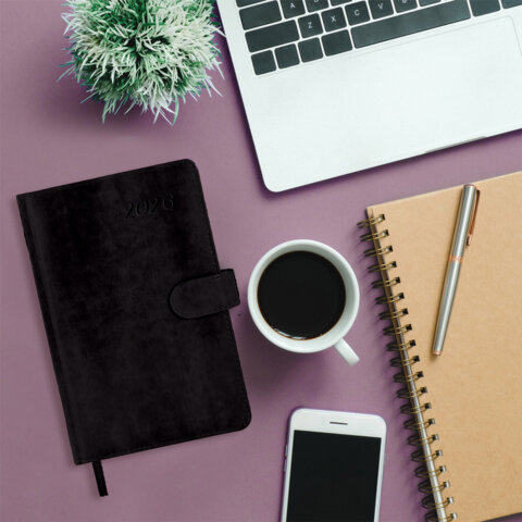 Ежедневник датированный 2026 А5 138x213 мм, BRAUBERG "Legend", под кожу, застежка, черный, 117070 - фото 5