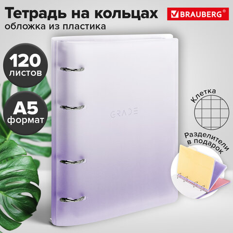 Тетрадь на кольцах А5 175х220 мм, 120 л., пластик, с разделителями, BRAUBERG, Фиолетовый, 404627 - фото 13