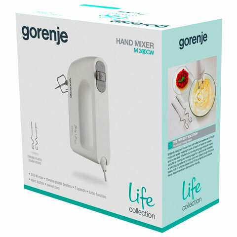 Миксер GORENJE M360CW, 300 Вт, 5 скоростей, 2 венчика, 2 крюка для теста, белый, 73334 - фото 6