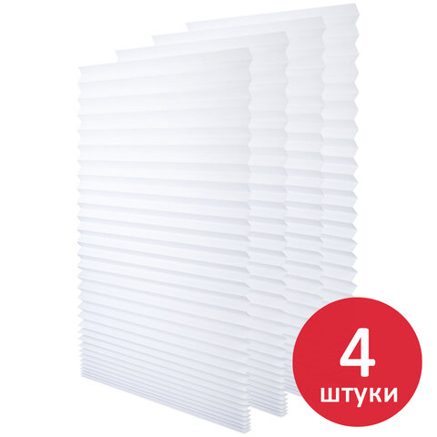 Жалюзи-плиссе, штора бумажная самоклеящаяся КОМПЛЕКТ 4 шт., BRABIX, 60х180 см, ЭКО, 80 г/м2, цвет белый, 700004 - фото 1