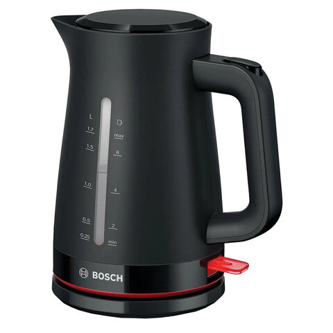 Чайник BOSCH TWK3M123, 1,7 л, 2400 Вт, закрытый нагревательный элемент, пластик, черный - фото 1