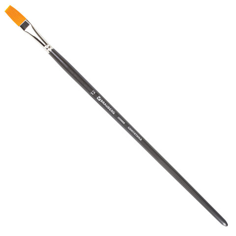 Кисть художественная проф. BRAUBERG ART CLASSIC, синтетика жесткая, плоская, № 12, длинная ручка, 200668 - фото 1