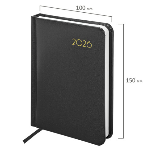 Ежедневник датированный 2026, МАЛЫЙ ФОРМАТ 100х150 мм, А6, BRAUBERG "Select", балакрон, черный, 117260 - фото 2