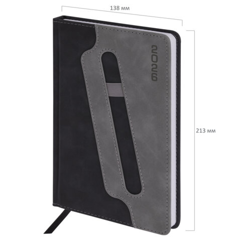 Ежедневник датированный 2026, А5, 138x213 мм, BRAUBERG "Assistant", под кожу, держатель, черный, 117376 - фото 2