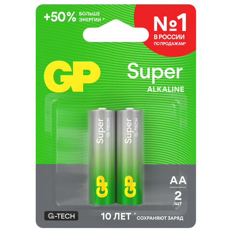 Батарейки КОМПЛЕКТ 2 шт., GP Super G-Tech, AA (LR6, 15А), алкалиновые, пальчиковые, блистер, 15A-2CR2 - фото 4