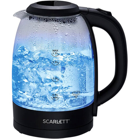 Чайник SCARLETT SC-EK27G11, 1,7 л, 2200 Вт, закрытый нагревательный элемент, стекло, черный - фото 1