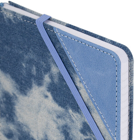 Блокнот А5 135x210 мм BRAUBERG "Denim", ткань/экокожа, резинка, держатель, 80 л., клетка, голубой, 117138 - фото 5