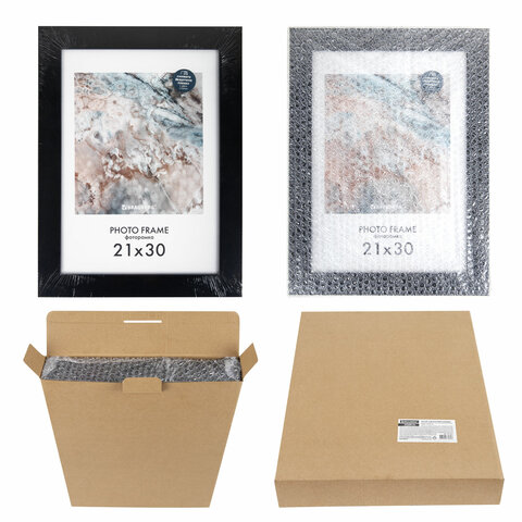 Рамка 21х30 см небьющаяся, КОМПЛЕКТ 3 шт., багет 29 мм, МДФ, BRAUBERG "Basic", черная, 391261 - фото 11