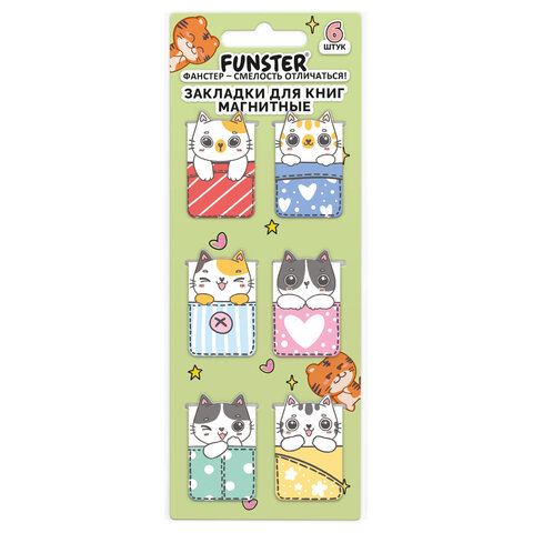 Закладки для книг МАГНИТНЫЕ, "АССОРТИ 5 ДИЗАЙНОВ ЗВЕРЯТА", 6 штук, 35x25 мм, FUNSTER (ФАНСТЕР), 116651 - фото 2