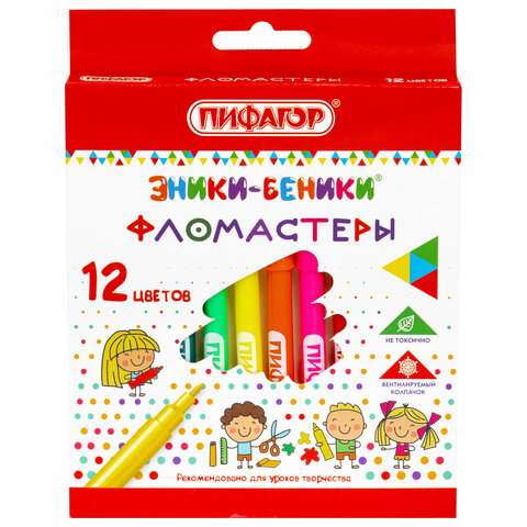 Фломастеры ПИФАГОР "ЭНИКИ-БЕНИКИ", 12 цветов, вентилируемый колпачок, 151401 - фото 1