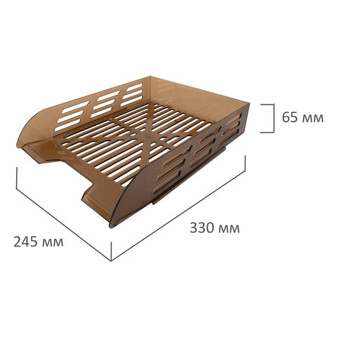 Лоток горизонтальный для бумаг BRAUBERG ECO, 330х245х65 мм, сетчатый, дымчатый, 239012 - фото 3