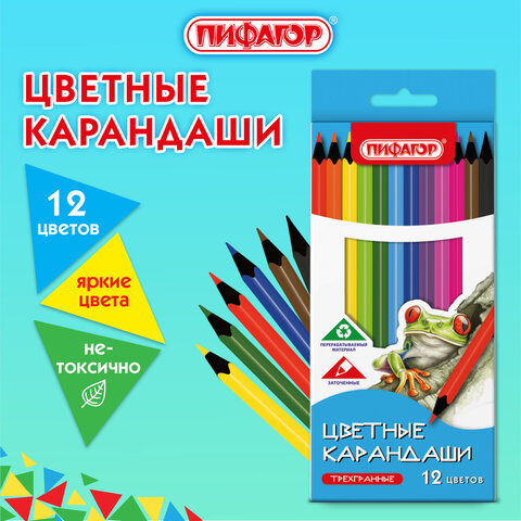 Карандаши цветные ПИФАГОР СТАНДАРТ 12 цветов, трехгранный корпус, 182087 - фото 2