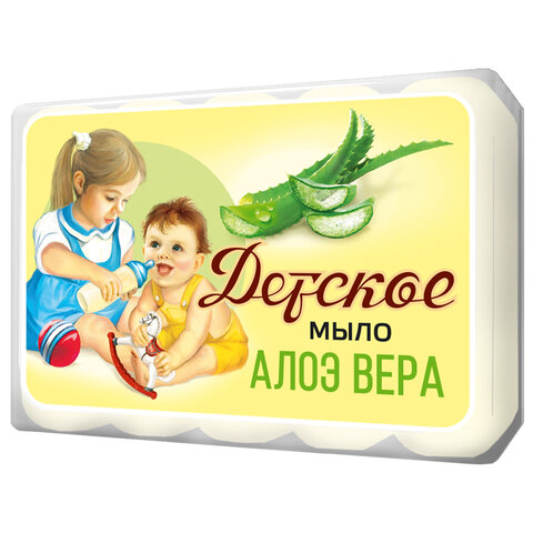 Мыло туалетное 375 г, ДЕТСКОЕ "Алоэ вера" КОМПЛЕКТ 5 шт. х 75 г, 516-2 - фото 1