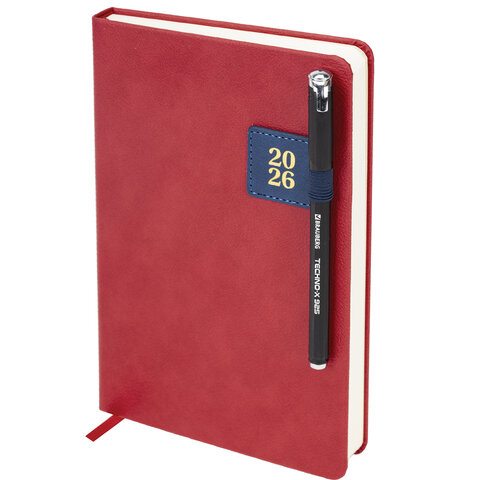 Ежедневник датированный 2026 А5 138х213 мм, BRAUBERG "Accent", под кожу, держатель, красный/синий, 117384 - фото 5