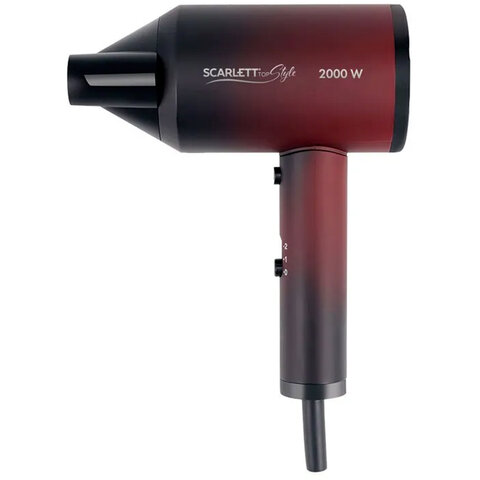 Фен SCARLETT SC-HD70I38, 2000 Вт, 2 скорости, 3 температурных режима, ионизация, черный/бордовый - фото 1