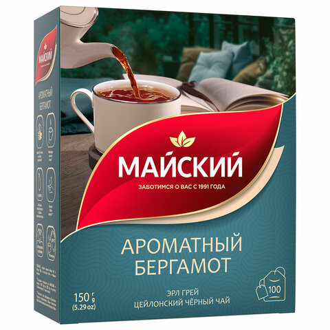 Чай МАЙСКИЙ "Ароматный бергамот" черный цейлонский байховый, 100 пакетиков по 1,5 г, 102627 - фото 7