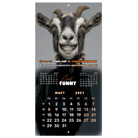 Календарь настенный перекидной 2027 г., BRAUBERG, 12 листов, 28,5х57 см, "Goat calendar", 118417 - фото 8
