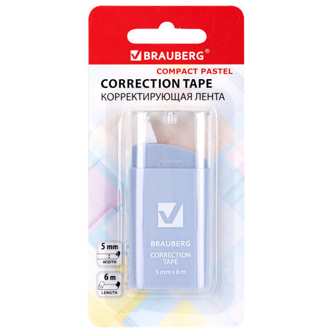 Корректирующая лента BRAUBERG COMPACT PASTEL, 5 мм х 6 м, корпус ассорти, блистер, 272495 - фото 2