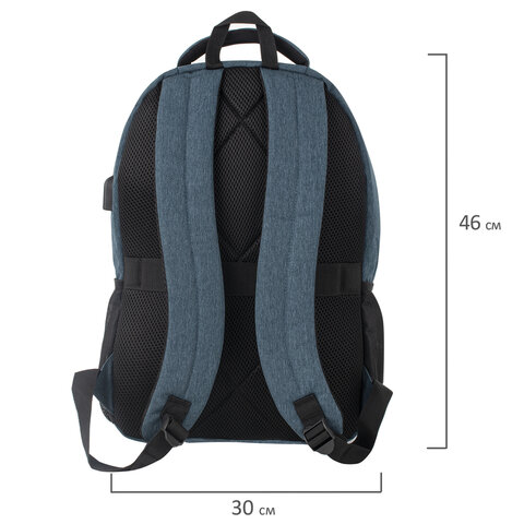 Рюкзак BRAUBERG URBAN универсальный, с отделением для ноутбука, USB-порт, "Denver", синий, 46х30х16 см, 229893 - фото 6