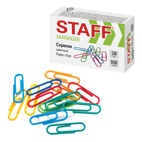 Скрепки STAFF "Manager", 28 мм, цветные, 100 шт., в картонной коробке, 226821 - фото 2