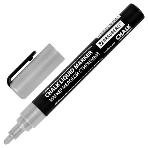 Маркер меловой CHALK LIQUID MARKER, СЕРЕБРИСТЫЙ, 3 мм, стираемый, BRAUBERG "CHALK", 152593 - фото 2