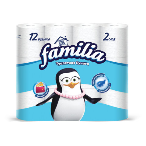 Бумага туалетная бытовая, спайка 12 шт., 2-слойная (12х15 м), FAMILIA CLASSIC, белая, 5070655 - фото 1