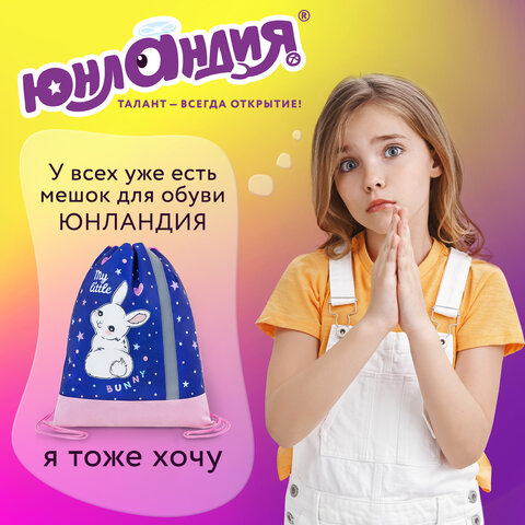 Мешок для обуви ЮНЛАНДИЯ, плотный, светоотражающая полоса, 46х36 см, "Fluffy tail", 272409 - фото 12