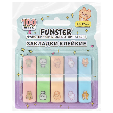 Закладки клейкие Z-сложения FUNSTER (ФАНСТЕР) "Животные", 45х12 мм, 100 шт. (5 цветов х 20 листов), в диспенсере, 116702 - фото 6