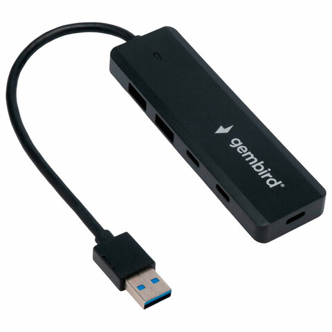 Хаб USB 3.1, 2хUSB, 2хType-C, с дополнительным питанием (Type-C), кабель USB 19 см, черный, GEMBIRD UHB-C415 - фото 1