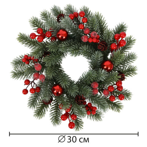 Венок новогодний заснеженный, диаметр 30 см "Зимняя сказка", с декором, литой ПЭТ, ЗОЛОТАЯ СКАЗКА, 592518 - фото 3