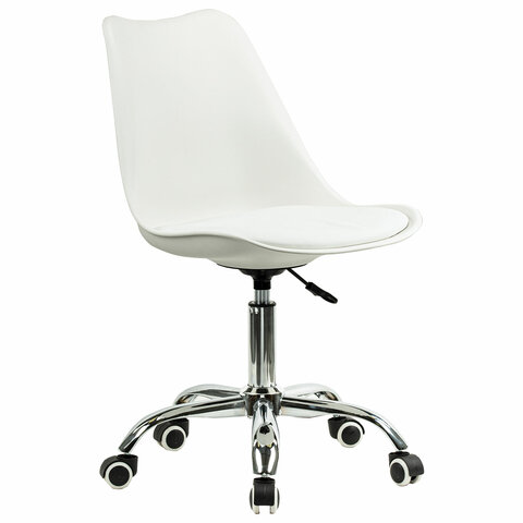 Кресло стул BRABIX "Eames MG-310 CH", хром, пластик белый, экокожа белая, 532923 - фото 1