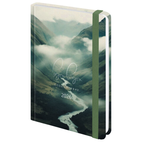 Ежедневник датированный 2026 с резинкой 145х203 мм, А5, BRAUBERG, твердый, "Спокойствие", 117343 - фото 1