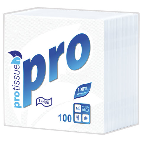 Салфетки бумажные 100 шт., 24х24 см, PROtissue COMFORT, белые, 100% целлюлоза, С184 - фото 1