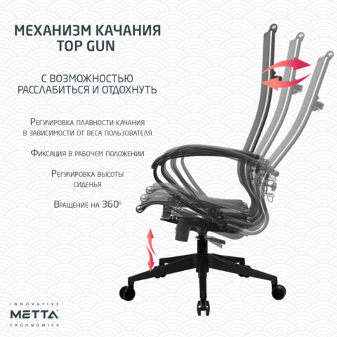Кресло офисное МЕТТА "К-7" пластик, прочная сетка, сиденье и спинка регулируемые, черное - фото 16
